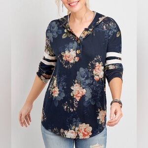 Maurices Blue/Gray Long Sleeve Floral Shirt